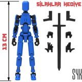 SYK Design 13 cm Mavi Siyah Dummy Robot Aksiyon Figürü Oyuncak Tüm Eklemleri Hareketli Hediyelik