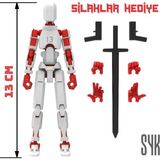 SYK Design Robot 13 Dummy Beyaz Kırmızı Hareketli Aksiyon Figürü Oyuncak 13 cm Hediyelik