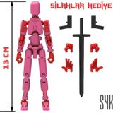 SYK Design Robot 13 Dummy Pembe Kırmızı Tüm Eklemleri Hareketli Aksiyon Figürü Oyuncak