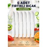 SYKU 6’lı Tırtıklı Meyve Sebze Bıçağı Seti Beyaz Saplı Domates Ekmek Kahvaltı Bıçağı