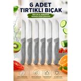 SYKU 6’lı Tırtıklı Meyve Sebze Bıçağı Seti Gri Saplı Domates Ekmek Kahvaltı Bıçağı