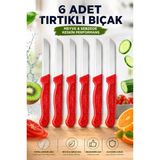 SYKU 6’lı Tırtıklı Meyve Sebze Bıçağı Seti Kırmızı Saplı Domates Ekmek Kahvaltı Bıçağı