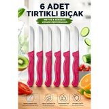 SYKU 6’lı Tırtıklı Meyve Sebze Bıçağı Seti Pembe Saplı Domates Ekmek Kahvaltı Bıçağı