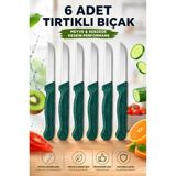 SYKU 6’lı Tırtıklı Meyve Sebze Bıçağı Seti Yeşil Saplı Domates Ekmek Kahvaltı Bıçağı