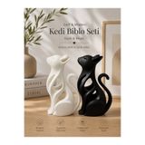 SYLVA CONCEPT Modern Kedi Biblo Seti 2'li | Siyah & Beyaz Minimal Dekor | 15 cm