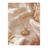 Sylvera Shop Ocean Pearl İncili Deniz Kabuğu Model Kapaklı Çelik Kolye (Gold Renk)
