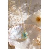 Sylvera Shop Pearl Bloom Mavi Kapaklı Madalyon Çelik Kolye (Gold Renk)