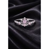 Sylvera Shop Romantik Pembe Taşlı Taç Yüzük - Ayarlanabilir (Gümüş Renk)