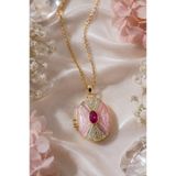 Sylvera Shop Rosalia Pembe Kapaklı Madalyon Çelik Kolye (Gold Renk)
