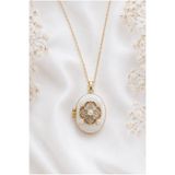 Sylvera Shop Secret Bloom Beyaz Kapaklı Madalyon Çelik Kolye (Gold Renk)