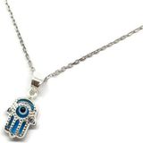 Sylvery Jewels Şeffaf Açık Renk Mavi Göz Nazar Boncuğu Ufak Hamsa Kolye 925 Ayar Gümüş Nazar Boncuğu Kolye