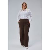 Symirna Kadın Regular Palazzo Pantolon - Normal Bel, Lastikli ve Bol Paça, Krep Kumaş - Kahverengi - XL