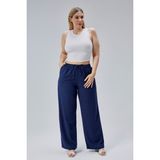Symirna Keten Viskon Bol Kesim Kadın Pantolon - Lacivert - XL