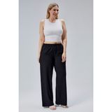 Symirna Keten Viskon Bol Kesim Kadın Pantolon - Siyah - 9XL