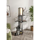Symrna MDF Raflı Ayaklı Lamba – Modern Aydınlatmalı Kitaplık Tasarımı, Demonte Kolay Kurulum, Salon ve Oturma Odası İçin Dekoratif Aydınlatma ve Çok Amaçlı Depolama Ünitesi (Siyah)