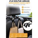 Syn Aksesuar 4’lü Araç Koltuk Arkası Organizer Kanca Seti – Çok Amaçlı Çanta ve Poşet Askılığı - Siyah