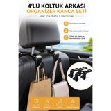 SYN AKSESUAR 4’lü Araç Koltuk Arkası Organizer Kanca Seti – Çok Amaçlı Çanta ve Poşet Askılığı