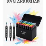 Syn Aksesuar 60 Renk Çift Uçlu Marker Kalem Seti – Taşıma Çantalı - Karışık Çok Renkli