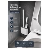 SYN AKSESUAR Çift Bölmeli Tuvalet Fırçası Seti – Silikon Başlıklı Banyo Temizlik ve Yapışkanlı Montaj