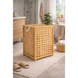 Syn Aksesuar Modern Ahşap Bambu Çamaşır Sepeti – Dayanıklı, Iç Astarlı ve Kapaklı Çamaşırlık 58*40 cm - 58 x 40 cm - Açık Kahverengi