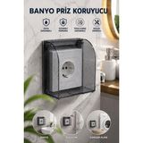 Syn Aksesuar Su Geçirmez Şeffaf Priz Koruma Kutusu – Banyo ve Islak Alan Priz Kapağı - Siyah