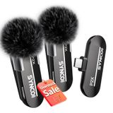 SYNCO 2 Mikrofon Kablosuz Yaka Mikrofon, iPhone 15 için USB-C Kablosuz Mikrofon, Andriod Telefon, Tiktok, YouTube, Streaming, Vlog Video Kayıt, Tip-C Cihazlar için Profesyonel Yaka Mikrofonları
