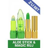 Synee Aloe Vera %99 Nemlendirici Dudak Balmı & Sihirli Renk Değiştiren Yeşil Ruj - 2'li Bakım Seti