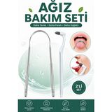 Synee Dil Temizleyici Paslanmaz Çelik + Diş Beyazlatıcı Diş Silgisi Ağız Bakım Seti 2’li Ferah Nefes ve Diş Lekesi Temizleme Seti