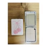 Synshop Kiraz Cherry Ribbon Kurdele Desenli Makyaj Cep Çanta Ayna 1 Tarafı Büyüteçli Katlanır