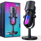 Syntech Glowmic USB Gaming Mikrofon – Rgb Işıklı, Kondansatör Pc Mikrofonu, Mute Touch, Gain Knob, Pop Filtre, Standlı – Streaming, Podcast, Kayıt Için – Ps4 / Ps5 / Mac Uyumlu - Siyah
