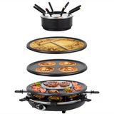 Syntrox Almanya Rac-1350W-Vaud 4'Ü 1 Arada Raclette Izgara Fondü Sıcak Taş, 8 Kişilik, Paslanmaz Çelik Tasarım