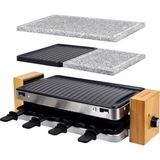 Syntrox Almanya RAC-1500WB Lugano Raclette, 8 Kişilik Yapışmaz Kaplamalı Izgara Plakalı ve Doğal Taş Plakalı (Sıcak Taş) 4 Plakalı, Ahşap Tasarım - Siyah