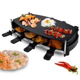 Syntrox Almanya Raclette Emaye Wallixa 8 Kişilik Cam Seramik Tabaklı, Masa Izgarası, Parti Izgarası 1000 Watt Siyah, Raclette Izgara, Izgara Akses