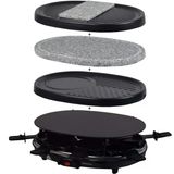 Syntrox Almanya Raclette Grill Chur, 8 Kişilik, Cam Seramik + Sıcak Taş, 3 Ek Tabak, 8 Tava, 1000W