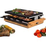 Syntrox Raclette Grill 8 Kişilik Leitol 1200W, Emaye Izgara Plakalı Elektrikli Raclette Izgara, 8 Yapışmaz Tava, Kademesiz Sıcaklık Kontrolü, Ahşap Tasarım Masa Izgarası - Siyah