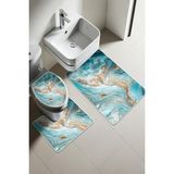 Syr Home Modern Desenli Dijital Baskı 3’lü Banyo Paspas Takımı Yıkanabilir Kaymaz Tabanlı Klozet Takımı KLZ0052 - Renkli