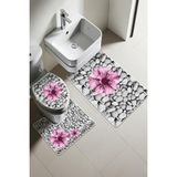 Syr Home Modern Desenli Dijital Baskı 3’lü Banyo Paspas Takımı Yıkanabilir Kaymaz Tabanlı Klozet Takımı KLZ0060 - Renkli