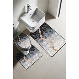 Syr Home Modern Desenli Dijital Baskı 3’lü Banyo Paspas Takımı Yıkanabilir Kaymaz Tabanlı Klozet Takımı KLZ0061 - Renkli