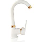 Syronea Beyaz Altın Lüks Lavabo Bataryası Delta Beyaz Gold Lavabo Musluk