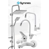 Syronea Beyaz Robot Tepe Yağmurlama Duş Set Banyo Mutfak Lavabo Batarya Musluk Seti