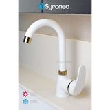 Syronea Mat Beyaz Kısa Nano Teknoloji Banyo Lavabo Bataryası Altın Desenli Musluk