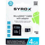 Syrox Hafıza Kartı 4GB MicroSDHC Yüksek Okuma Yazma Hızı 30MB/sn 20MB/sn Cihazlarla Uyumlu