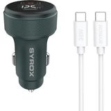 Syrox SC30T 3.1A 30W Pd Q.c. 3.0 1mt Type-C - Type-C Kablolu Dijital Ekranlı 1xtype-C + 1xusb-A Port Çıkışlı Hızlı Araç Şarj Cihazı - Kablolu Oto Çakmaklık Şarj Aleti