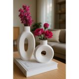SZN HOME DESİGN 2’li Modern Dekoratif İskandinav Büyük Boy Vazo Seti – Beyaz Salon & Ev Aksesuar