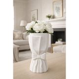 SZN HOME DESİGN Modern Papyon Detaylı Beyaz Dekoratif Vazo Şık Salon Aksesuarı 19 cm