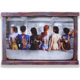 T-Bek Rustik Ahşap Çerçeveli Vintage Metal Pano Girls 20x30