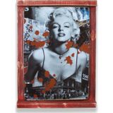 T-Bek Rustik Ahşap Çerçeveli Vintage Metal Pano M. Monroe Red 20x30