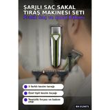 T Bıçaklı Şarjlı Saç Sakal Tıraş Makinesi 3 Taraklı Kablosuz Erkek Bakım Seti BX-313671 - STANDART