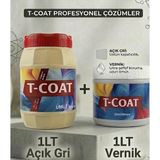 T-Coat Yeni Nesil Dönüşüm Boyası(Açık Gri 1lt+1lt Vernik) Ahşap-Cam-Plastik-Duvar-Fayans-Dolap