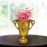 T.concept Metal Vazo Vintage Eskitme Altın Dekoratif Şık Saksı 35 28 48,5 Cm